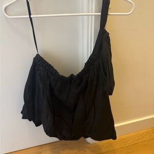 BONDI BORN one shoulder black linen tank